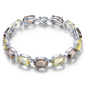 smoky quartz and lemon quartz rhodium over sterling silver tennis bracelet front