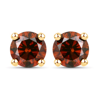 red diamond round stud earrings in solid 14k yellow gold