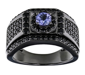 tanzanite and black spinel gents ring in black rhodium over sterling silver