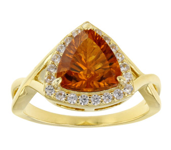 madeira citrine trillion and white zircon halo ring in 18k yellow gold over sterling silver