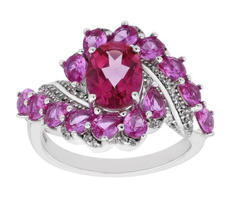 pink topaz and lab sapphire bypass ring in rhodium over sterling silver