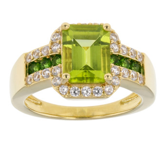 peridot chrome diopside and zircon ring in 18k yellow gold over sterling silver