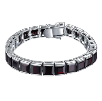 black garnet square rhodium over sterling silver tennis bracelet front view