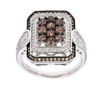 brown and white cubic zirconia ring in black and white rhodium over sterling silver
