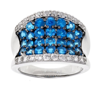 neon apatite and white zircon wideband cluster ring in black and white rhodium over sterling silver