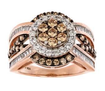 champagne and white cubic zirconia cluster ring in 18k rose gold over sterling silver