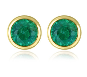 round emerald 14k yellow gold stud earring front