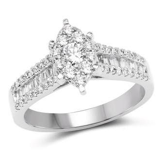 white diamond cluster marquise shape wedding ring in solid 14k white gold