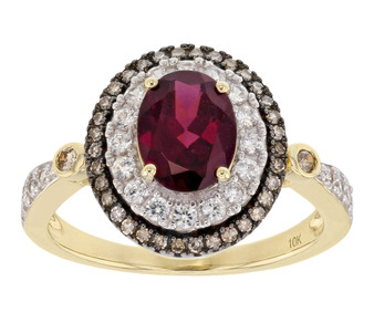 rhodolite garnet champagne diamond and zircon halo ring in 10k yellow gold