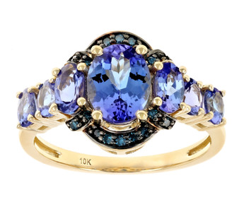 tanzanite blue diamond ring  in 10k yellow gold front