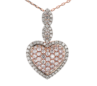 pink and white diamond heart pendant necklace in 14k rose gold
