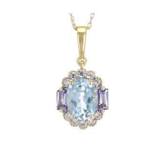 aquamarine tanzanite and white zircon pendant necklace front