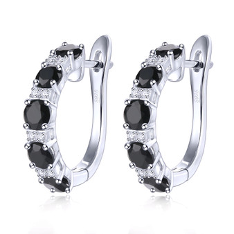 black spinel and zircon hoop earrings in rhodium over sterling silver