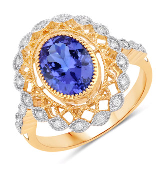 tanzanite and diamond ring in 14k white and 14k yellow gold