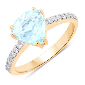 aquamarine diamond ring in 14k yellow gold front
