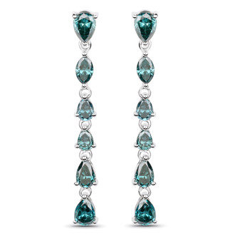 blue diamond dangle earrings in solid 14k white gold