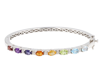 multi gemstone oval bangle bracelet in rhodium over sterling silver