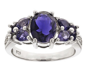 iolite and white zircon cluster ring in rhodium over sterling silver