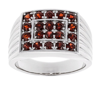 garnet cluster gents ring in rhodium over sterling silver