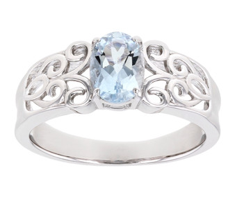 oval aquamarine solitaire ring in rhodium over sterling silver