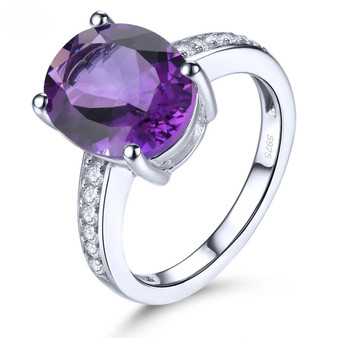 oval amethyst and white zircon ring in rhodium over sterling silver