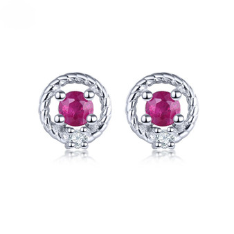 ruby and white zircon stud earrings in rhodium over sterling silver