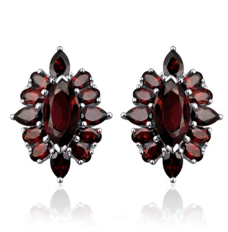 black garnet halo earrings in rhodium over sterling silver