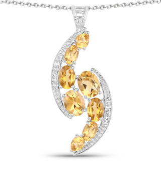 front view of citrine and white topaz pendant necklace in rhodium over sterling