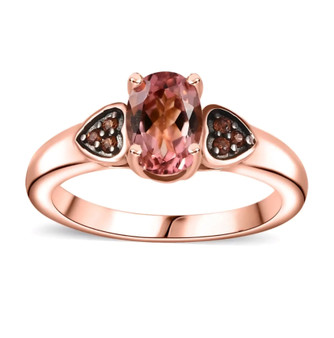 pink tourmaline and brown zircon heart ring in 18k rose gold over sterling silver