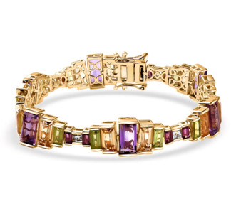 multi gemstone tennis bracelet in 18k yellow gold over sterling silver