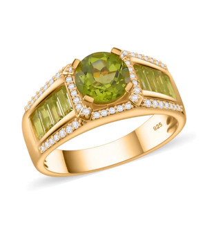 peridot and zircon gents ring in 18k yellow gold over sterling silver