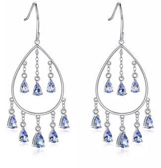 tanzanite dangle earrings in rhodium over sterling silver