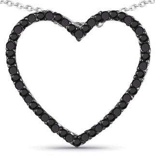 black diamond heart shaped sterling silver pendant necklace front