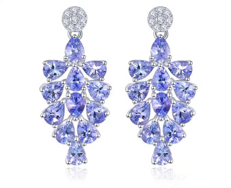 tanzanite and white zircon dangle earrings in rhodium over sterling silver