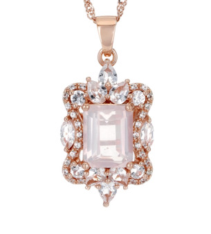rose quartz and lab sapphire pendant necklace in 18k rose gold over sterling silver