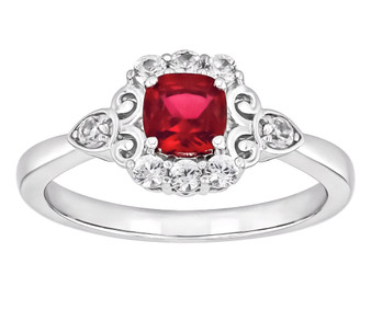 lab ruby and lab white sapphire ring in rhodium over sterling silver