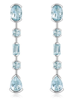 aquamarine dangle earrings in rhodium over sterling silver