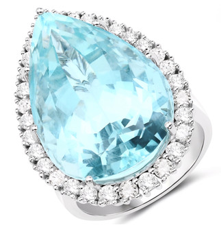 aquamarine and diamond pear halo 14k white gold cocktail ring front