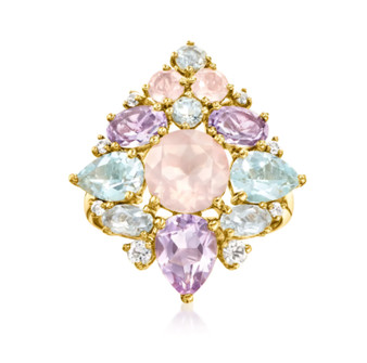 rose quartz blue topaz amethyst prasiolite and white topaz ring in 18k yellow gold over sterling silver