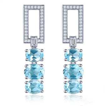 Sky Blue Topaz & White Zircon Dangle Earrings in Rhodium over Sterling Silver 10.5ctw