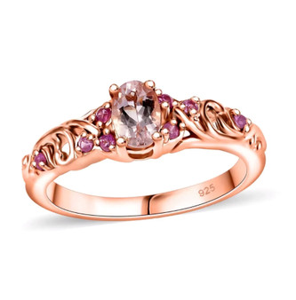 morganite and pink sapphire ring in 18k rose gold over sterling silver