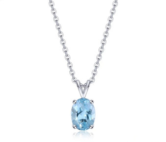 sky blue topaz oval pendant necklace in 14k white gold front