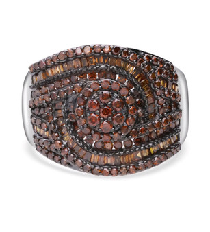 red diamond cluster ring in rhodium over sterling silver