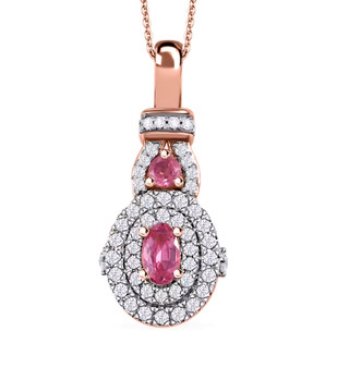mahenge pink spinel and white zircon halo pendant necklace in 18k rose gold over sterling silver