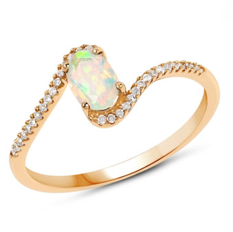 ethiopian opal and diamond 14k yellow gold bypass ring front