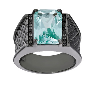 lab green spinel and black spinel gents ring in black rhodium over sterling silver