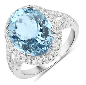 aquamarine diamond halo 14k white gold ring front