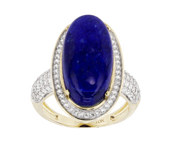 lapis lazuli and white zircon halo ring in 10k yellow gold