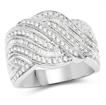 diamond wavy cluster ring in solid 14k white gold