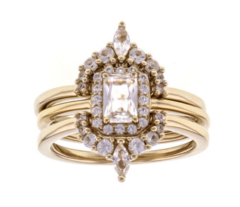 lab white sapphire three ring set in 18k yellow gold over sterling silver
